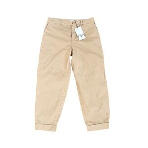 Zara Beige Cropped Chino Pants Casual High Rise Tapered Leg Womens Size‎ 6 NWT